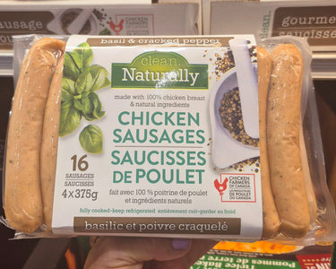 Clean Gourmet Basil & Cracked Pepper Chicken sausages - 4 x 375 Grams